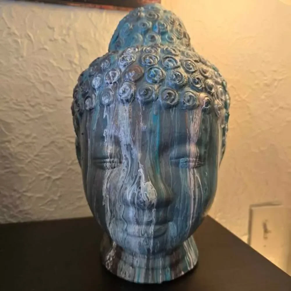 HANDCRAFTED Upcycled Buddah Head HANDPAINTED Tabletop Art Decor